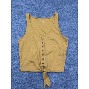 American Eagle Womens Mustard Yellow Button Front Tie Hem Tank Top Small Boho